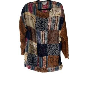 Surya Vintage 90s Women's Size Large Patchwork‎ Beaded Long Sleeve Blouse